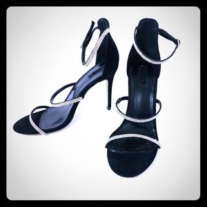 F21 Black Bling Skinny Ankle Strap Heels Size 7.5